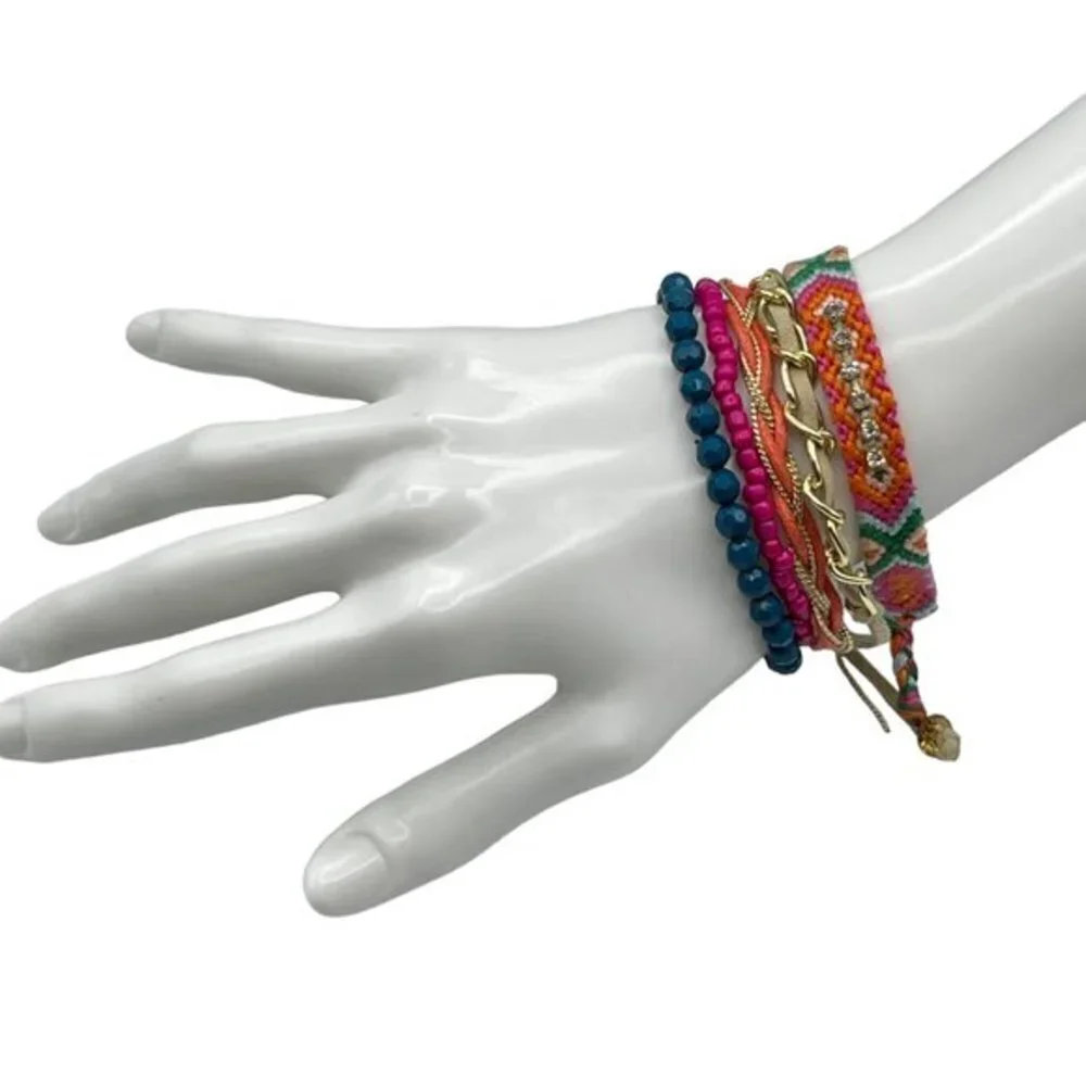 Minicci Boho Gold Tone Nylon Thread Beaded Chain Bracelets